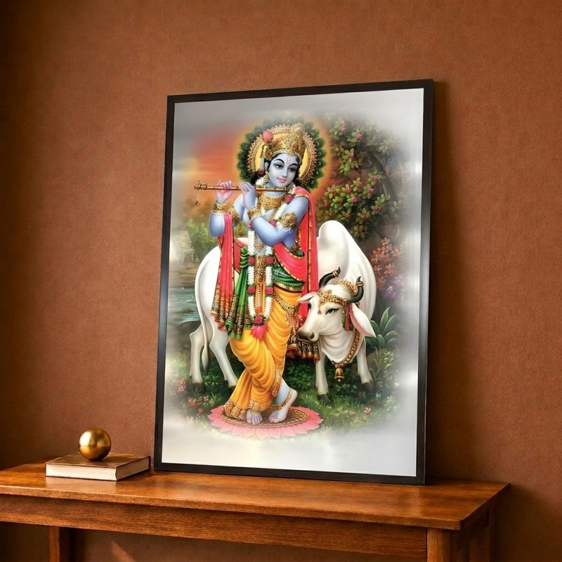 Krishna Kamadhenu Canvas Wall Painting