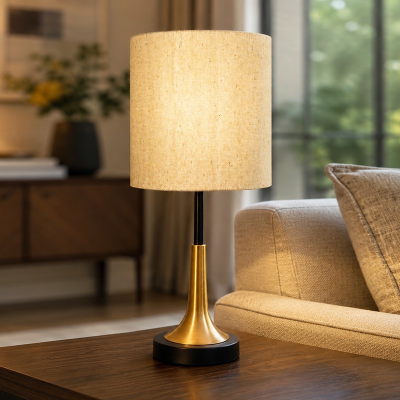 Arialla Drum Metal Table Lamp - Grey,Gold,Black