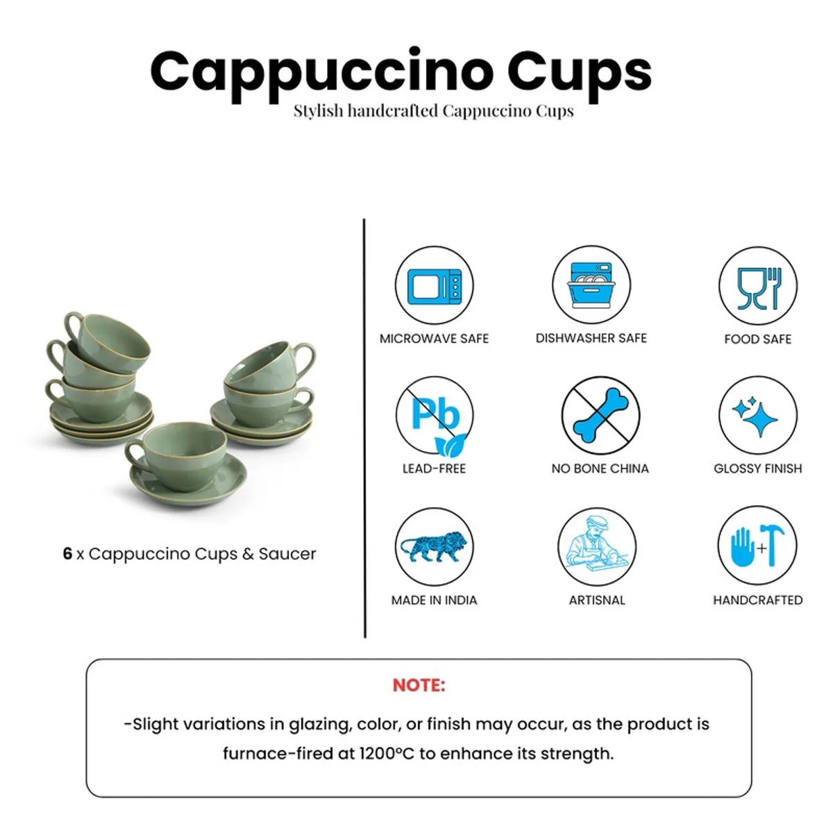 Feature graphic showing sage green cappuccino cups and appliance-safe icons