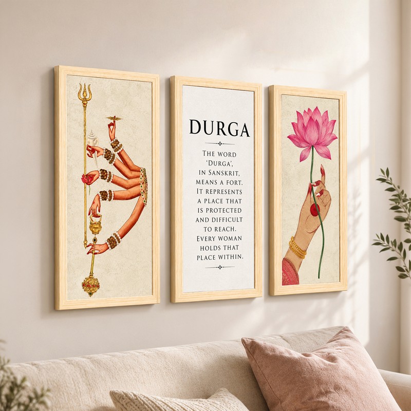 Durga Divine Grace Wall Painting With Frame - Set of Three