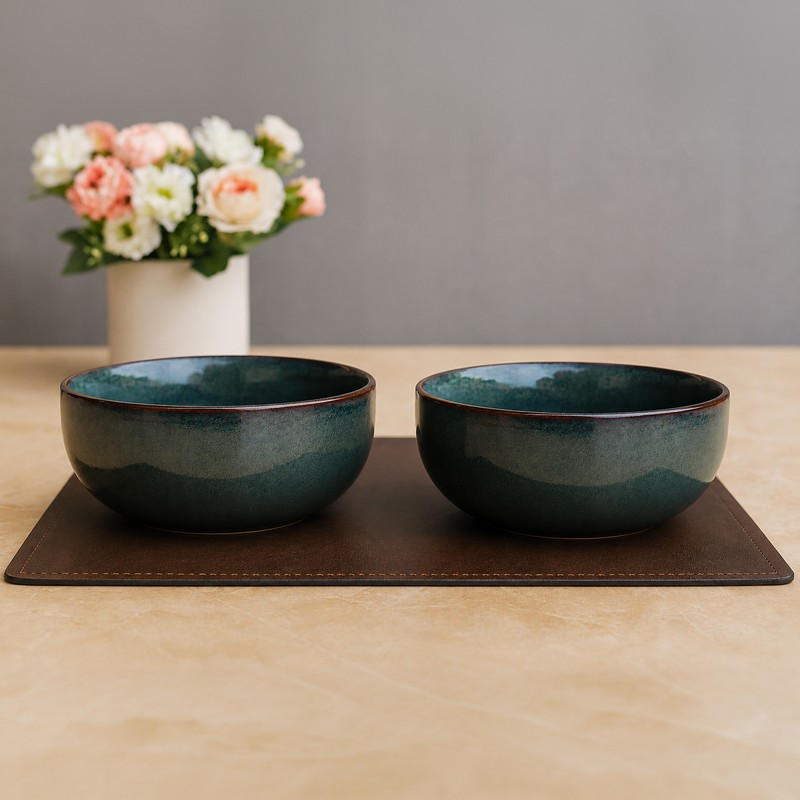 Dining Essentials Ceramic Serving Bowls (Ocean Green/650 mL Each) - Set of Two - 650 mL