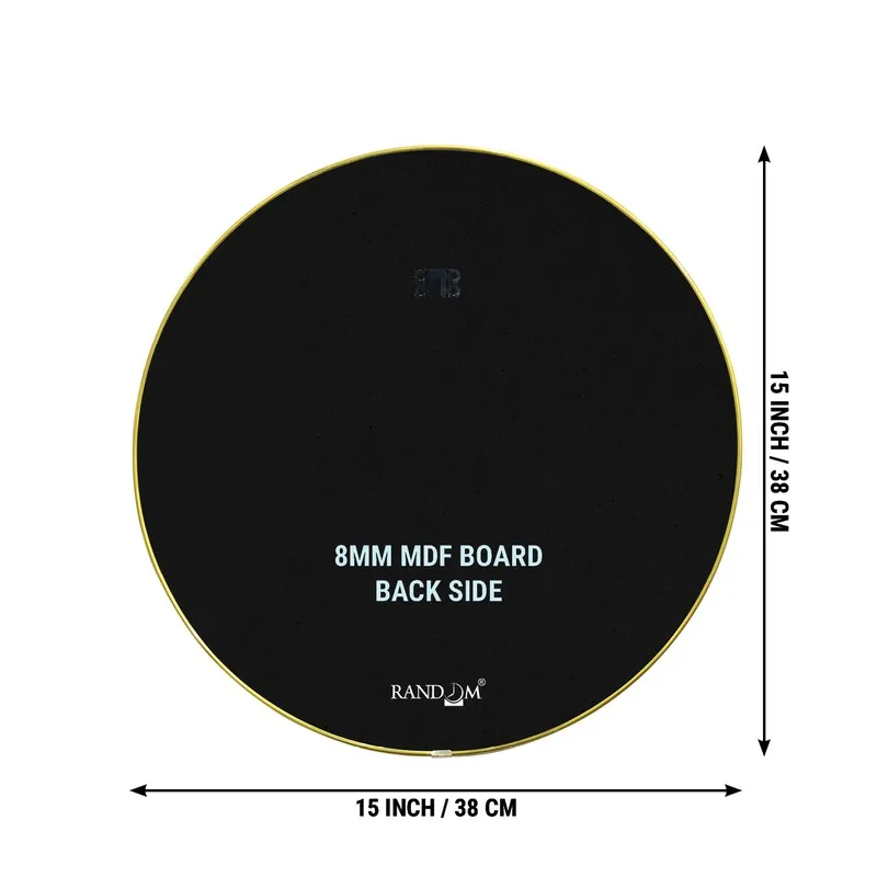 Back view of round wall art board with hanging side shown