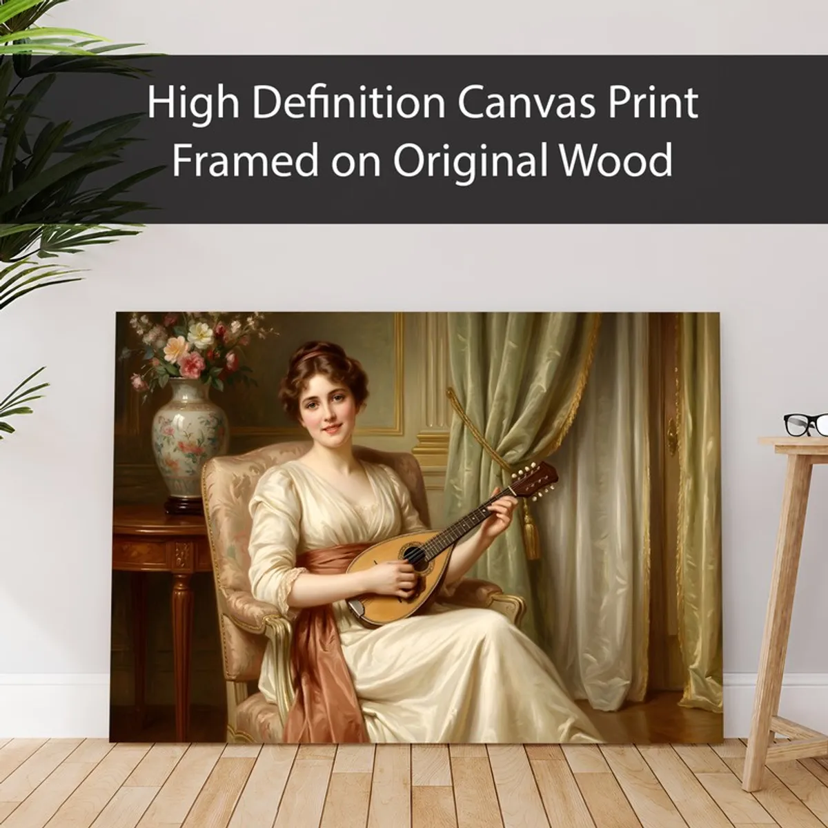Victorian canvas print leaning against a wall in a bright staged room