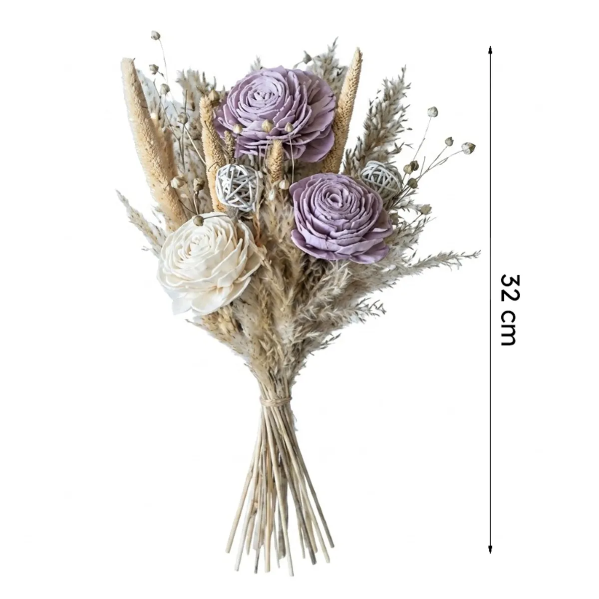Dried flower bunch shown against white with a 32 cm height marker.