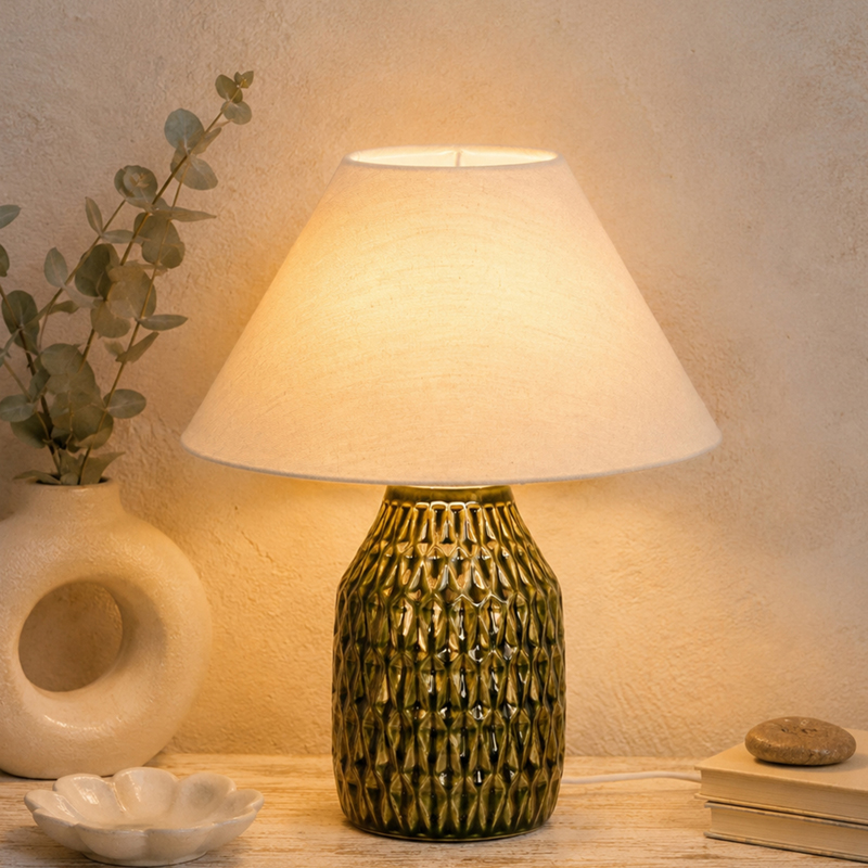 Emerald Trellis Glow Ceramic Table Lamp - Green