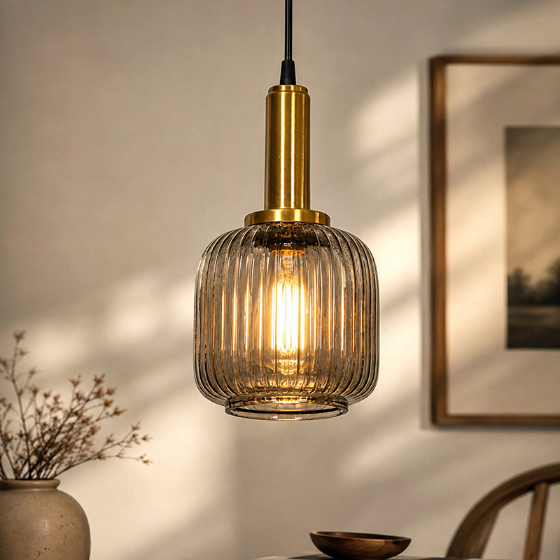 Lunaro Ribbed Glass Ceiling Lamp - Black