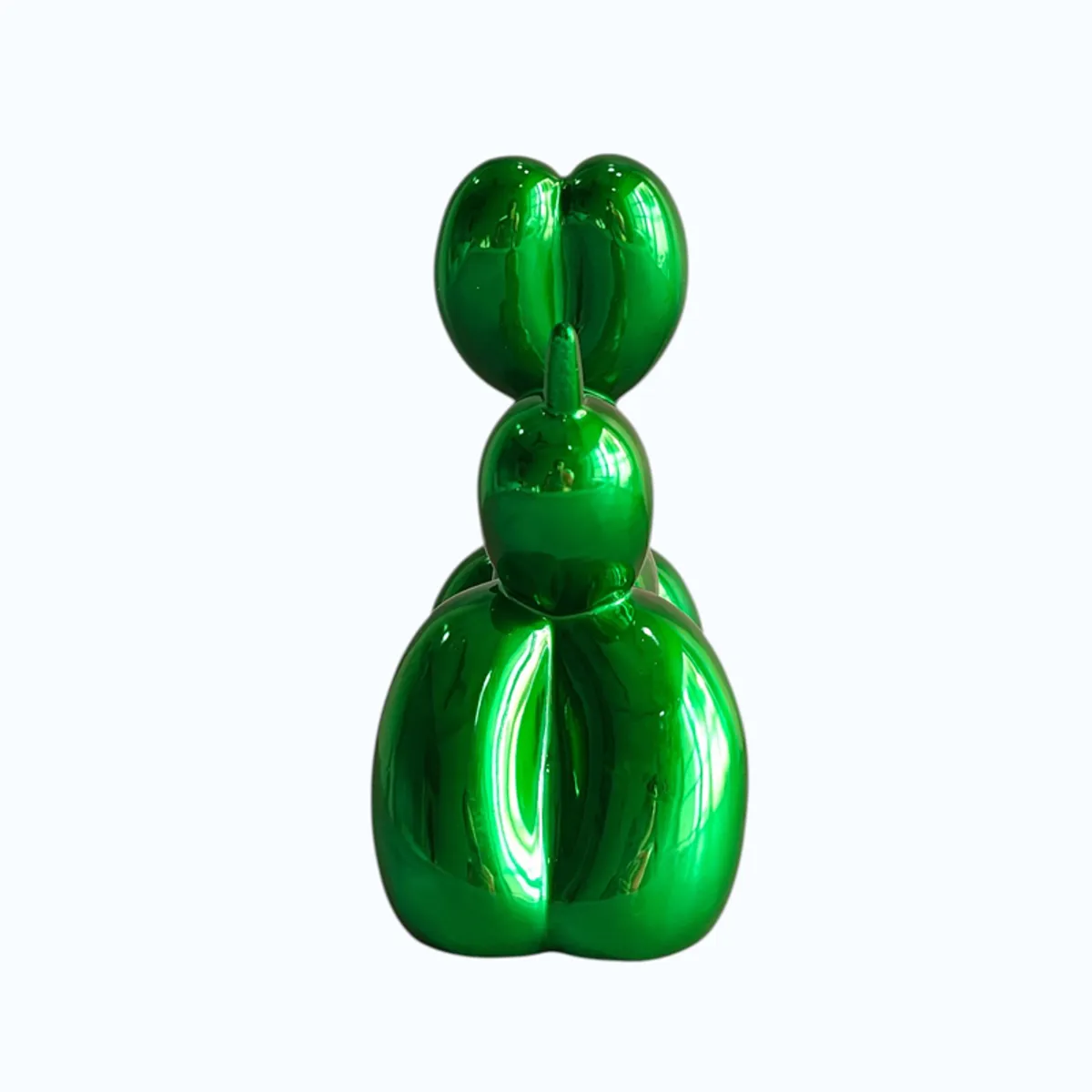 Rear view of the glossy green balloon-dog showpiece.