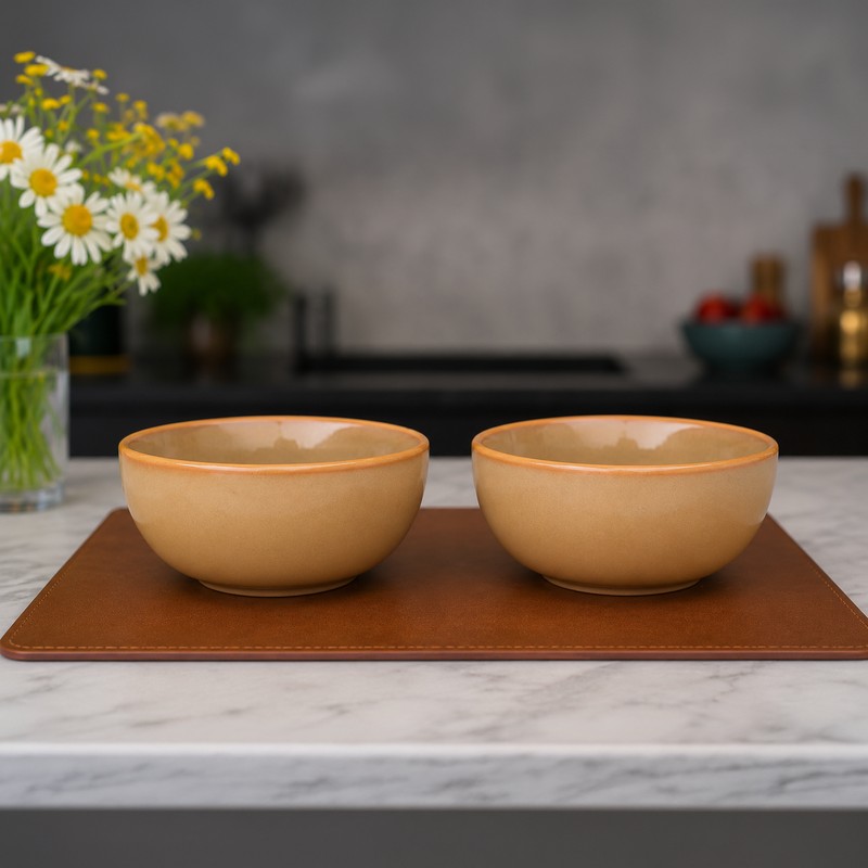 Hearth & Home Ceramic Serving Bowls (Beige/650 mL Each) - Set of Two - 650 mL
