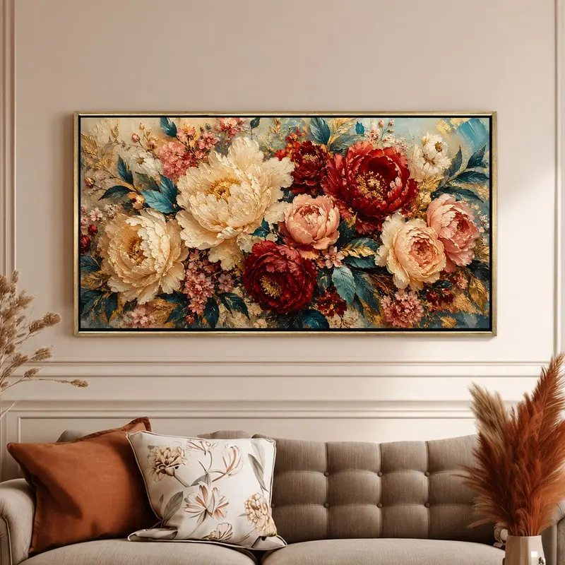Grand Peony and Rose Bouquet Canvas Wall Painting