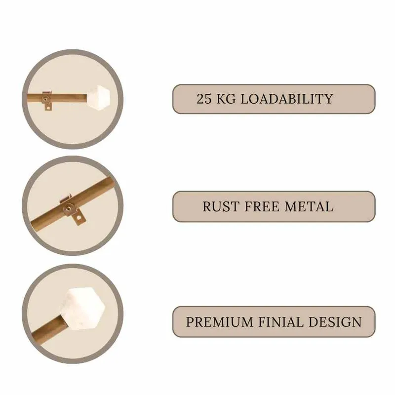 Feature graphic showing gold rod and white hex finial details