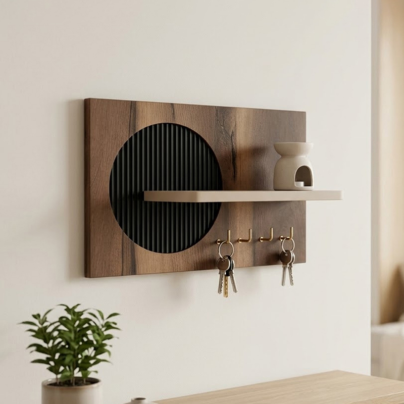 Midnight Curve MDF Key Holder with Shelve - Black
