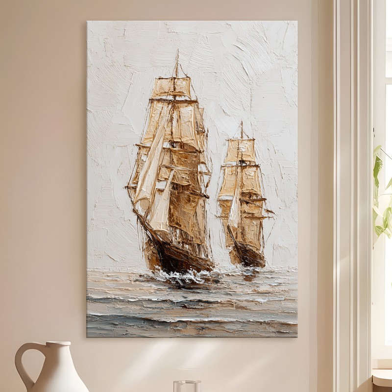 Sepia Schooner Gallery Wrapped Canvas Wall Painting