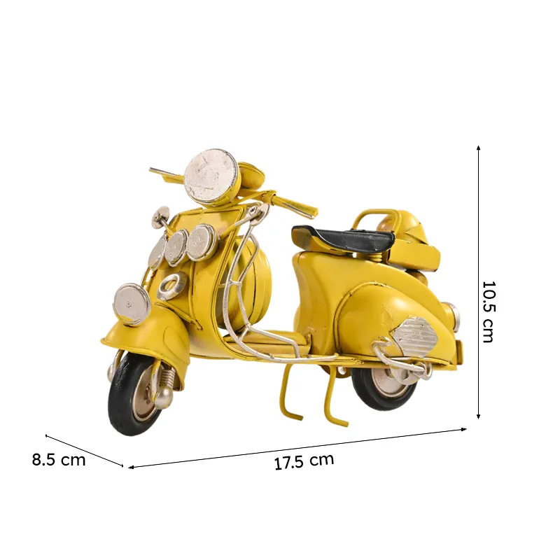 Yellow scooter showpiece front view on white background