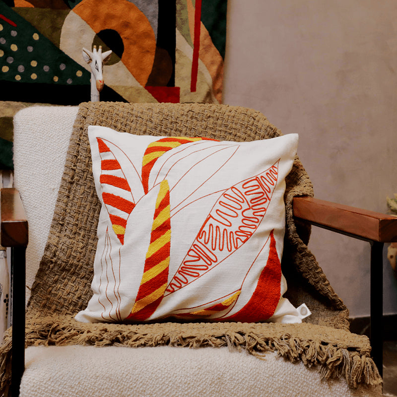 Winter Flames Tufted Cushion Cover - White & Red
