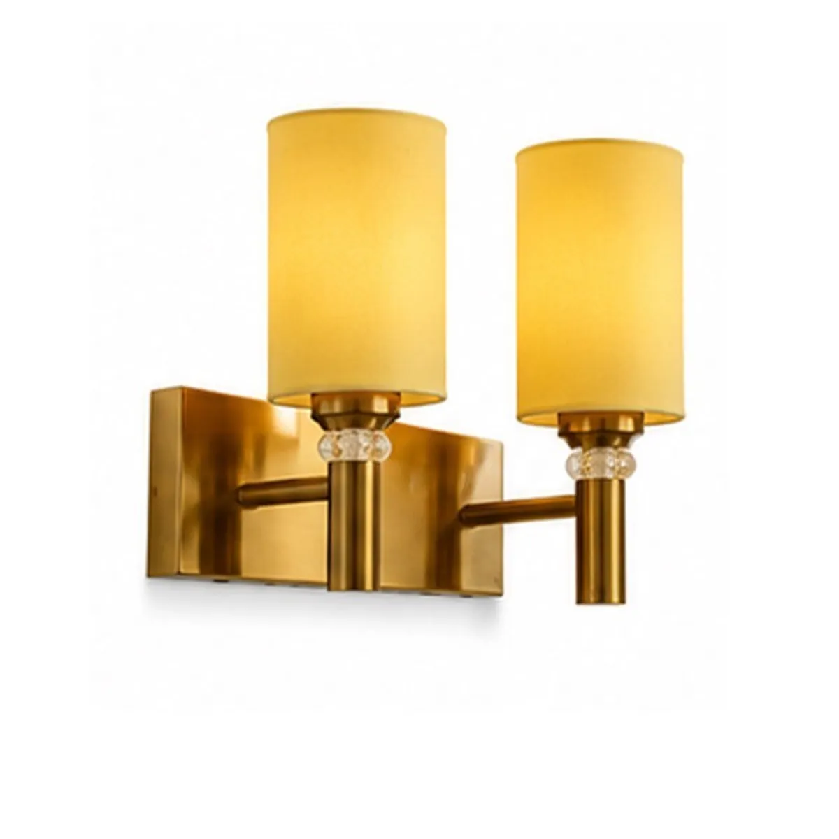 Side view showing the depth and gold-toned finish of the twin wall lamp