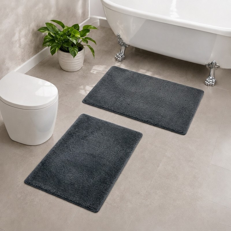 CozyStep Anti Skid Bath Mat (Black) - Set of Two - 40 x 60 cms