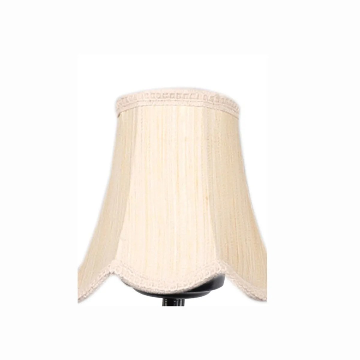 Front close-up showing the textured white cotton lamp shade