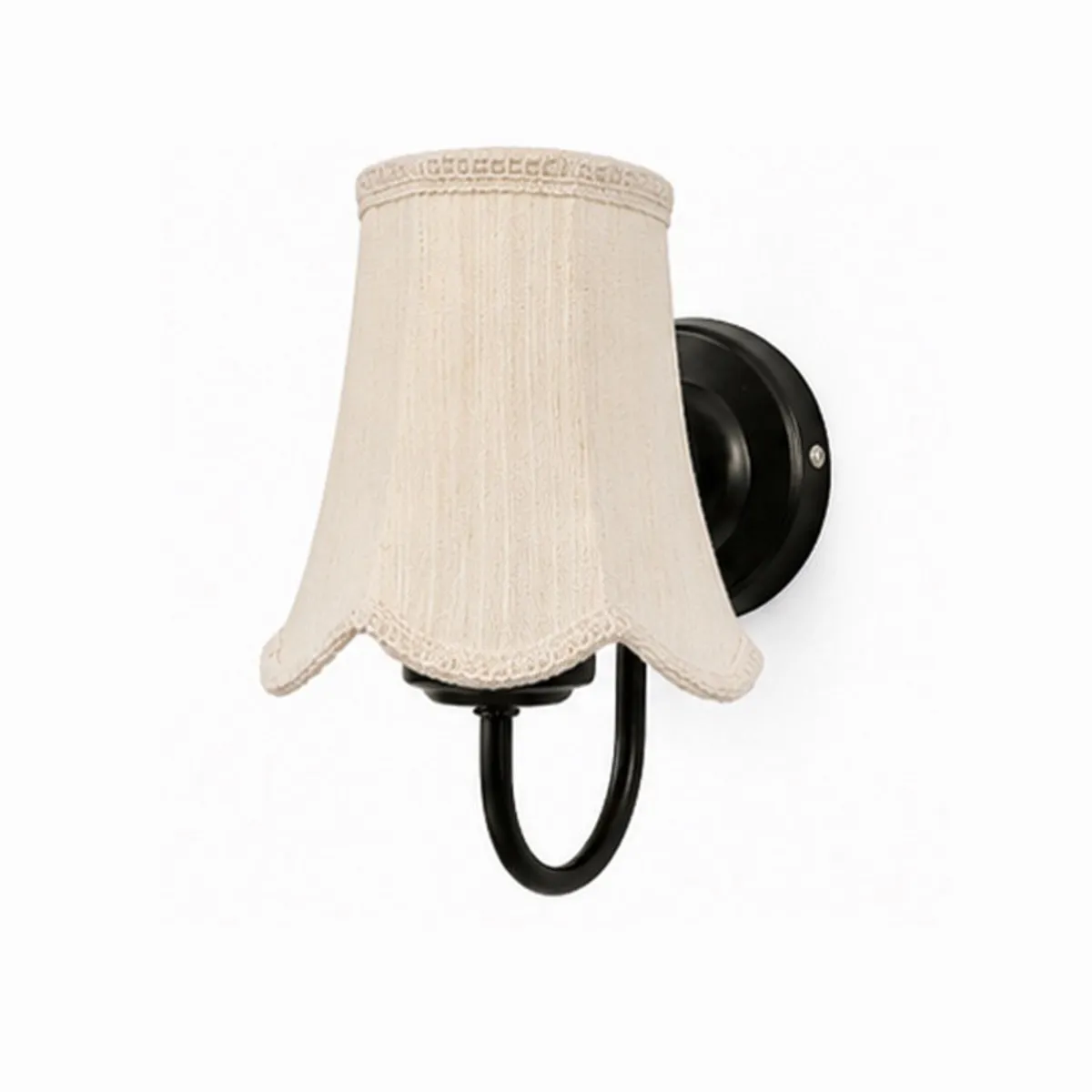 White cotton wall lamp with black base shown against a plain background