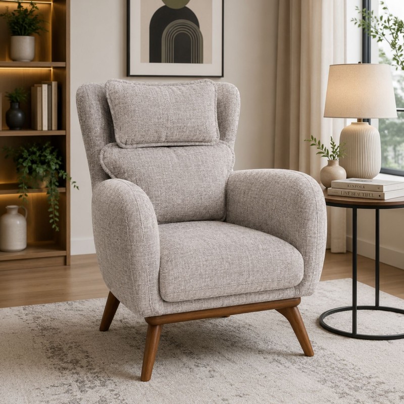 Bellavista Teak Wood & Suede Lounge Chair - White