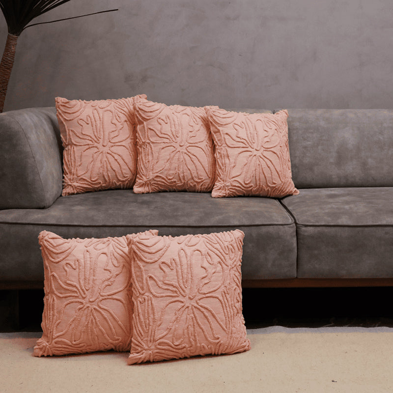 Plushie Petals Tufted Cushion Cover (Pale Pink) - Set Of Five - 18 x 18 Inches