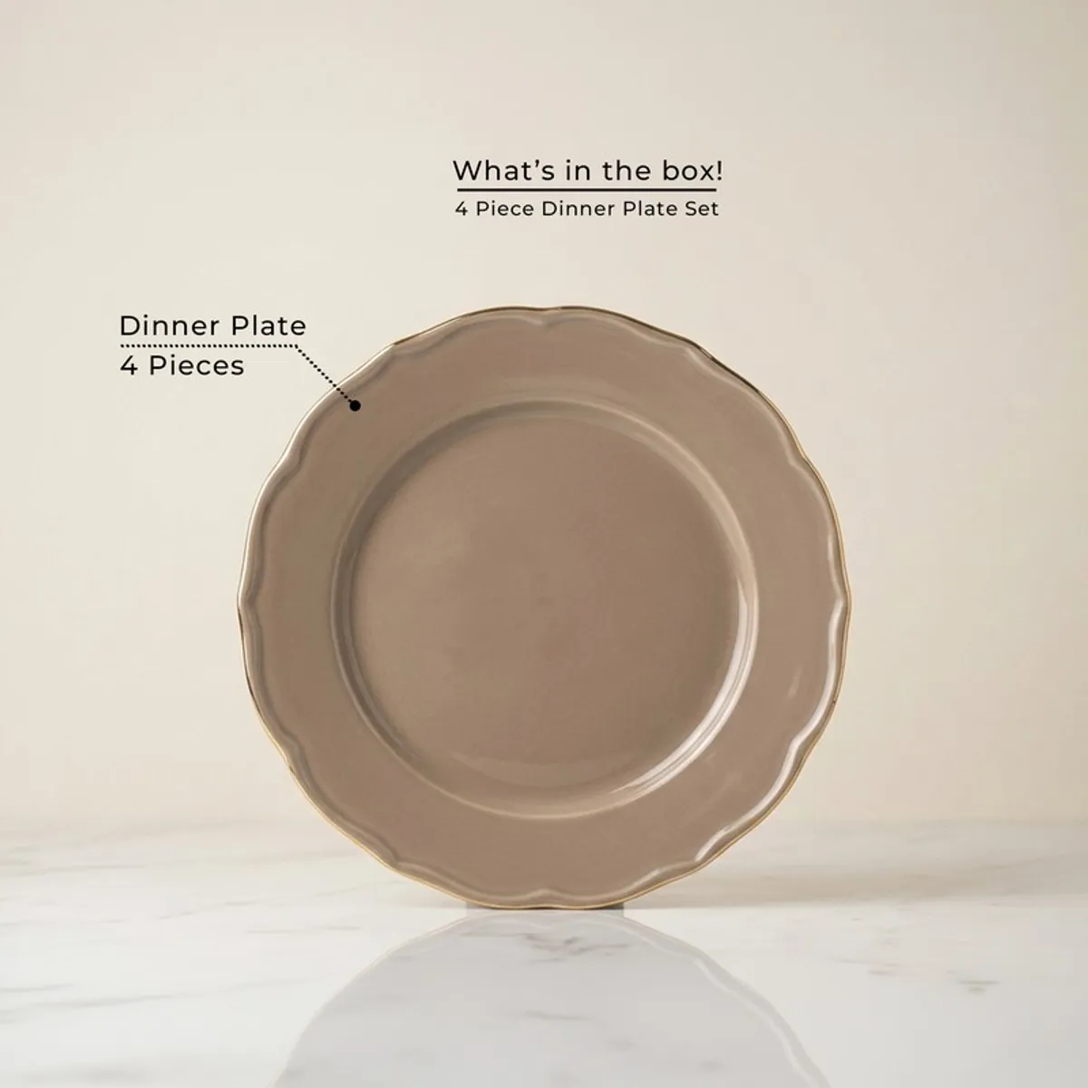 Single thunder grey round dinner plate with gold rim