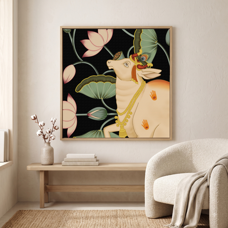 kaamdhenu The Sacred Cow Canvas Wall Painting - Small