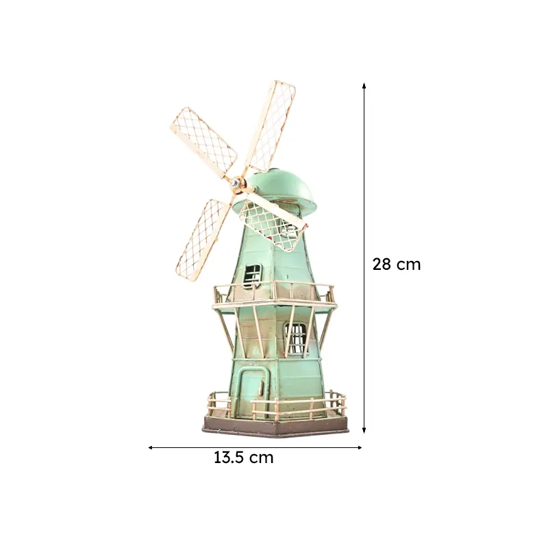 Blue windmill showpiece with visible height and width measurements