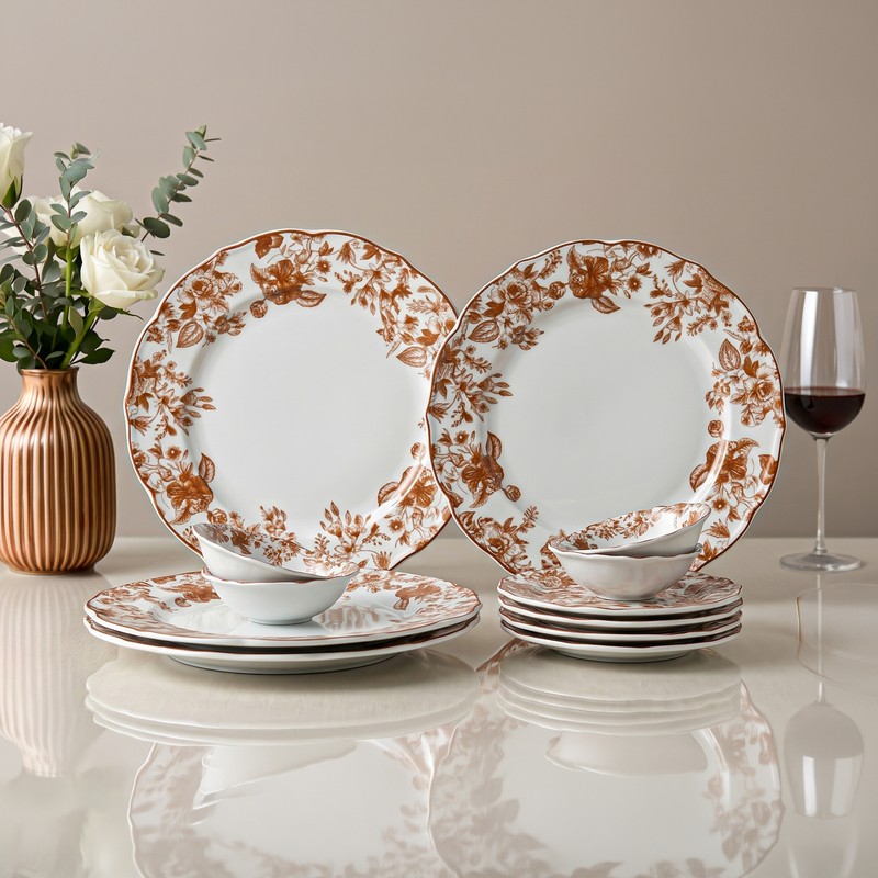 Granpiatto Porcelain Dinner Set (Red & White) - 12 Piece Set