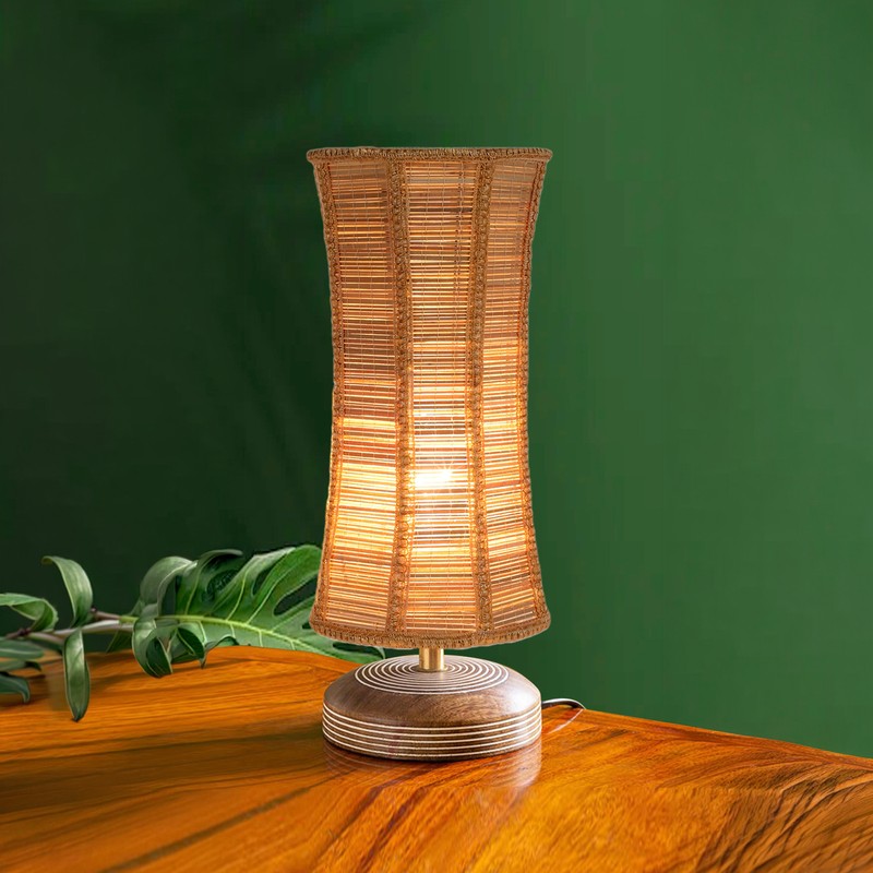 Savera Bamboo Reva Fabric Table Lamp - Beige,Brown