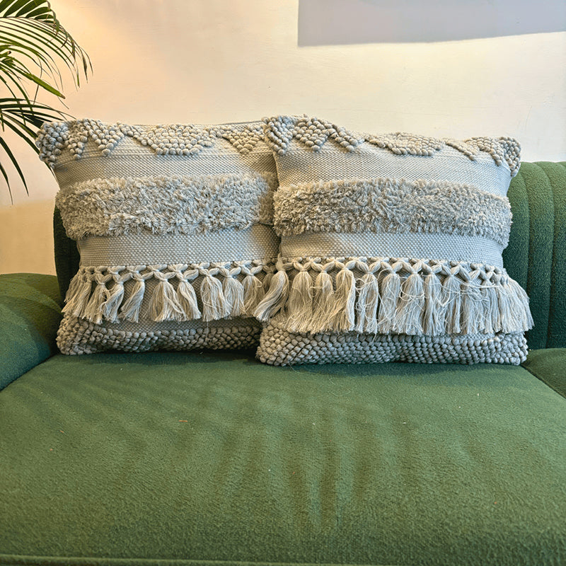 Squish-A-Lot Tufted Cushion Cover (Grey) - Set Of Two