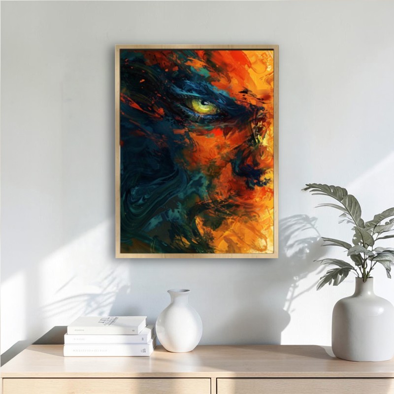 Fiery Gaze Wall Painting With Frame