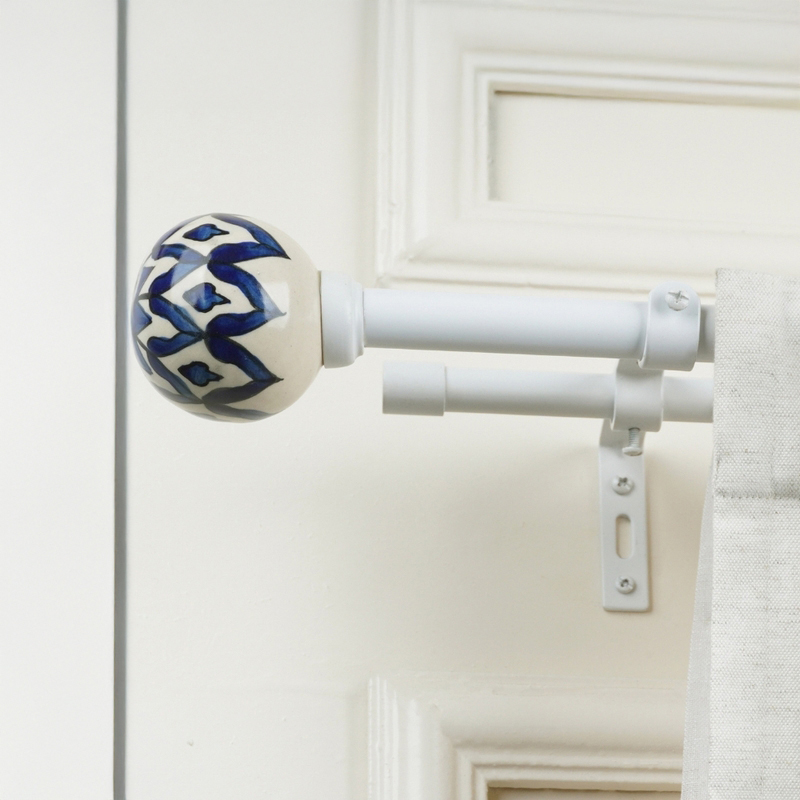 Moorish Night Duo Extendable 1" Double Curtain Rod With Round Finial & Brackets