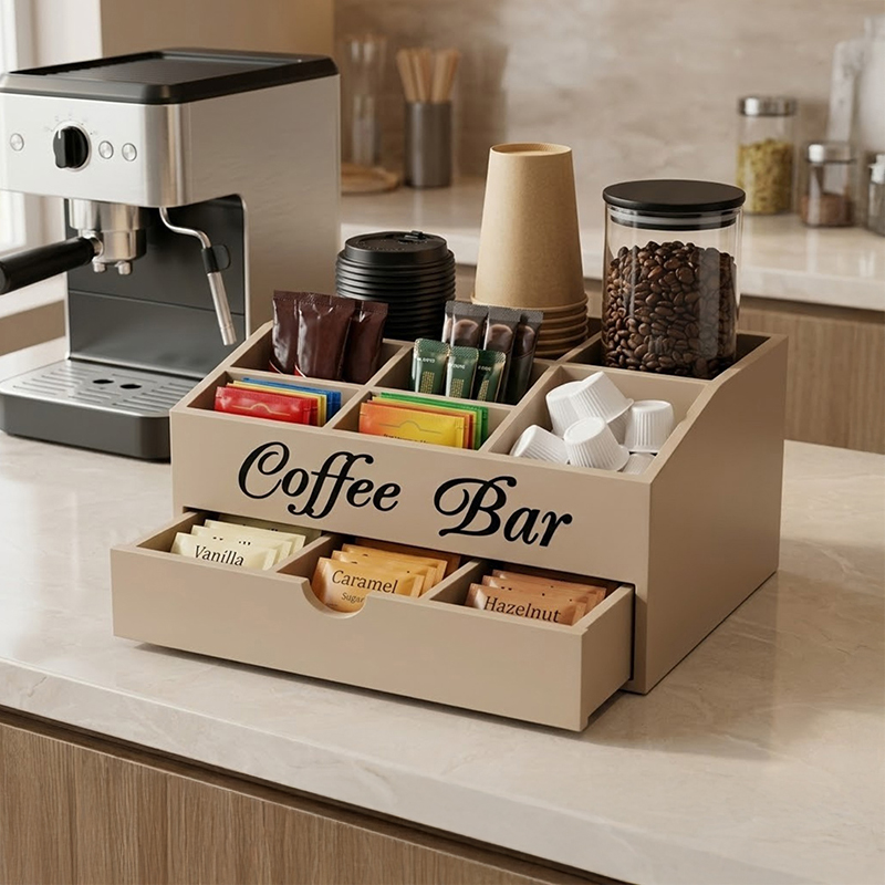 Dual Bay MDF Desk Organiser - Beige