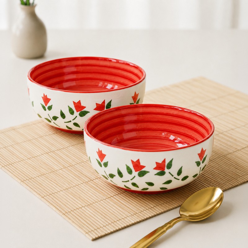 Morsiva Snack Bowl (Red/350 mL Each) - Set of Two