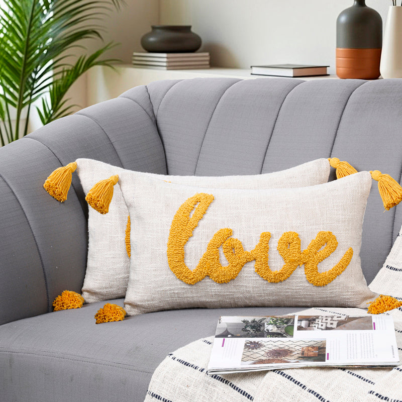 Love Tassle Tufted Cushion Cover Set (Yellow) - Set Of Two