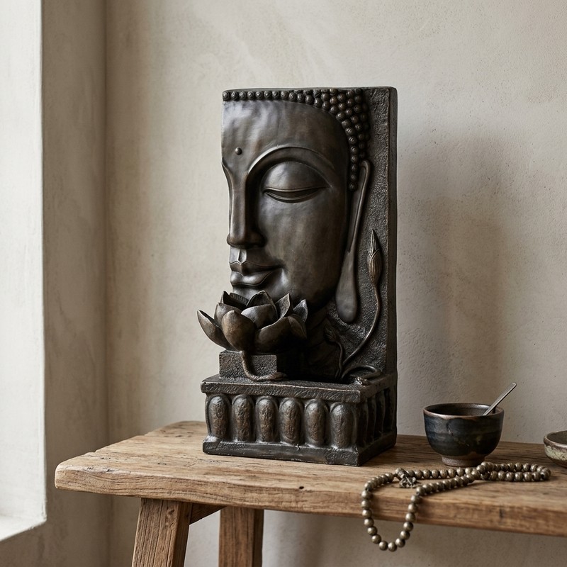 Lotus Buddha Serenity Water Fountain - Black