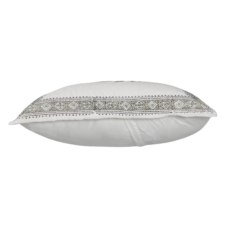 Side view showing the cushion cover's patterned border and thickness.