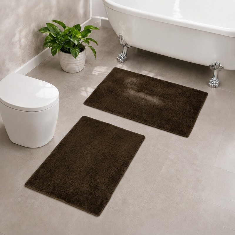 CozyStep Anti Skid Bath Mat (Brown) - Set of Two - 40 x 60 cm