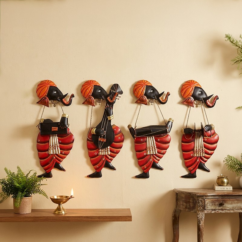 Melodic Vinayaka Iron Wall Accent - Set of Four