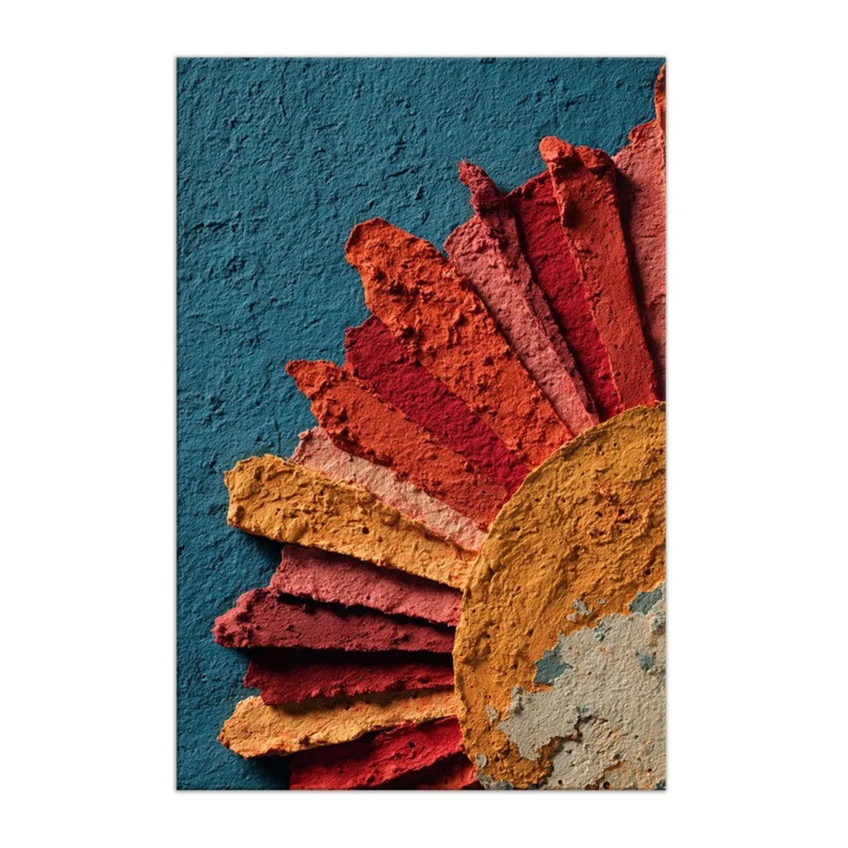 Rectangular abstract wall painting with textured multicolour composition on canvas