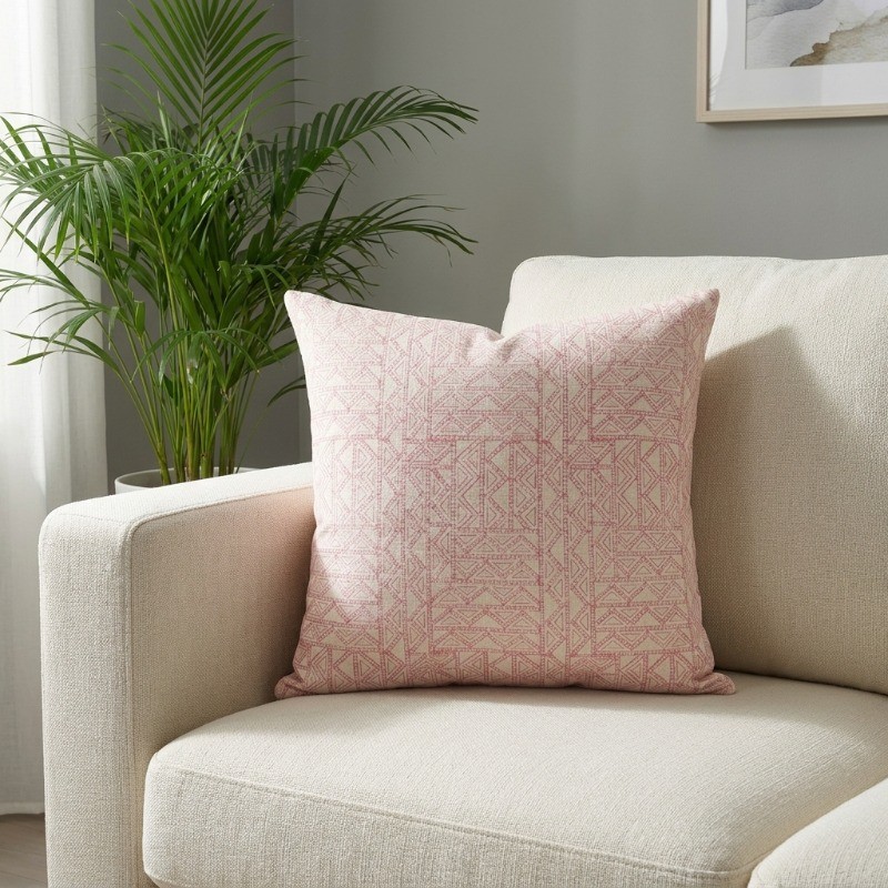 Wild Line Printed Cotton Cushion Cover - White,Pink