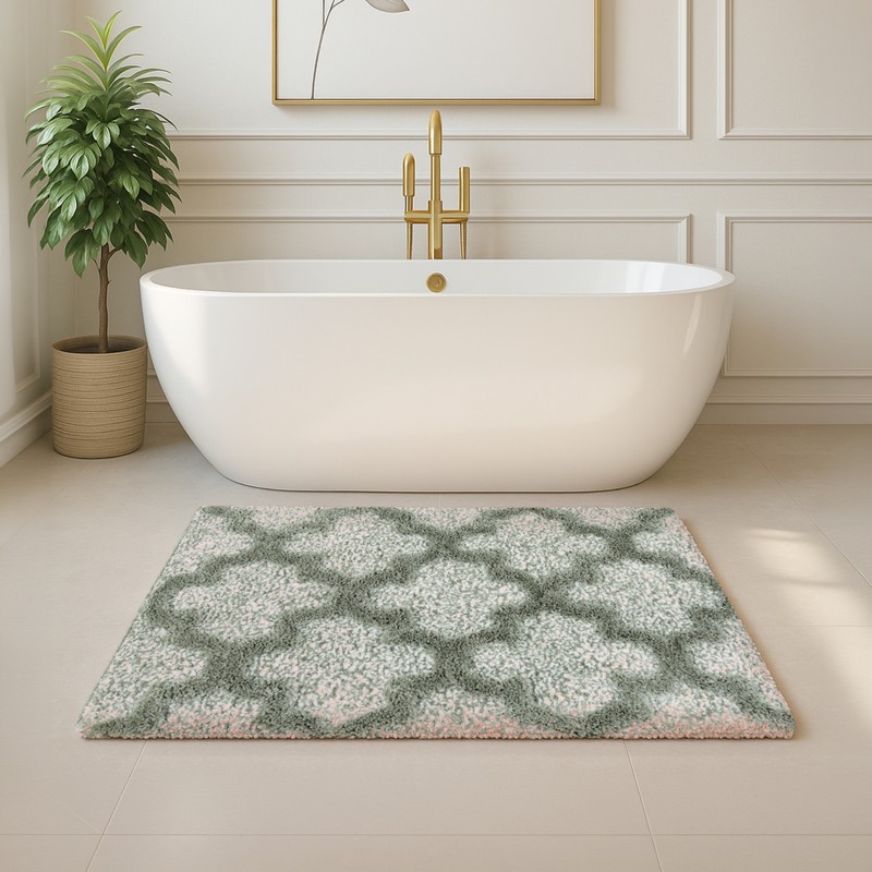LuxeStep Anti Skid Bath Mat - Grey & White - 40 x 60 cms
