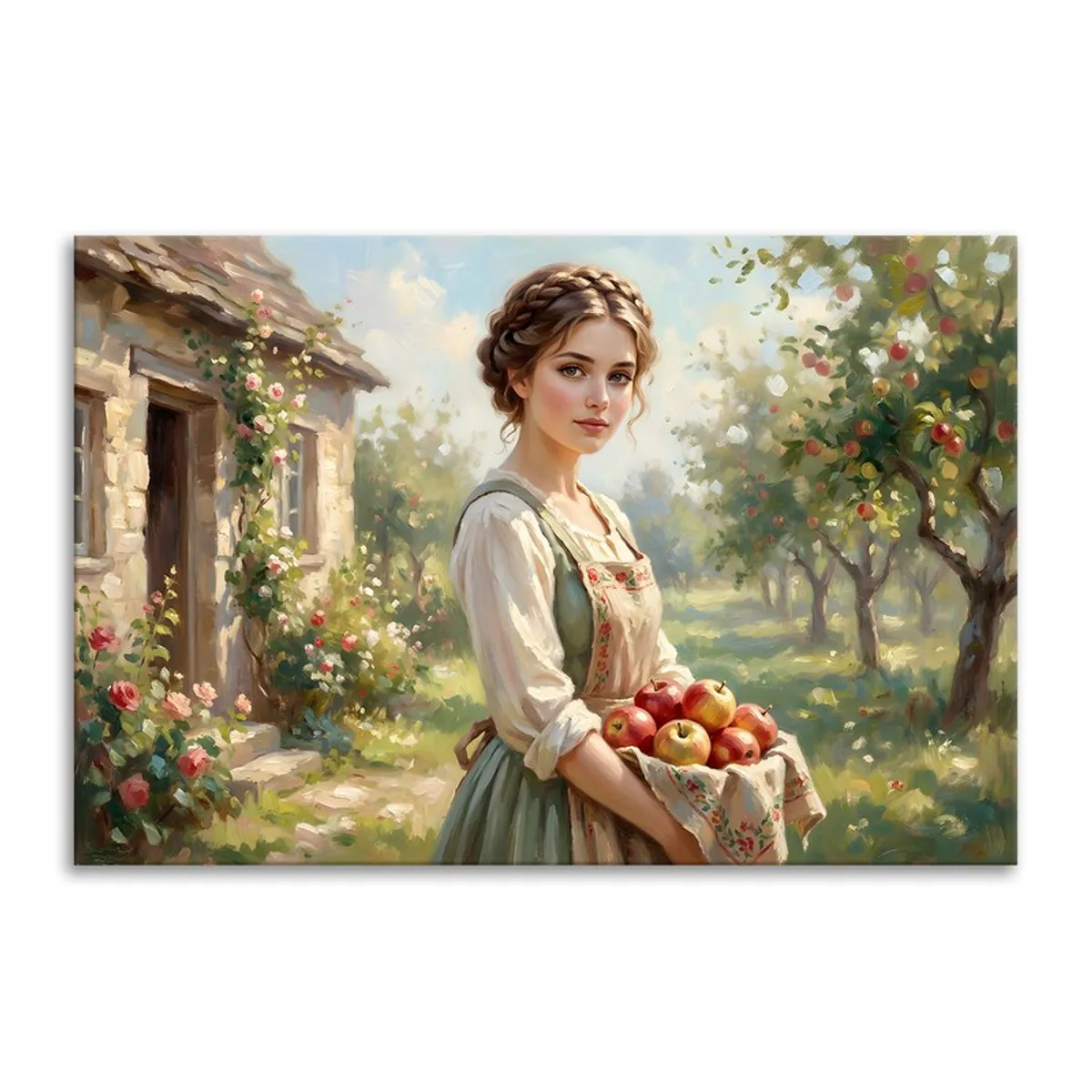 Rectangular canvas wall art showing a Victorian-style portrait with old-world scenery