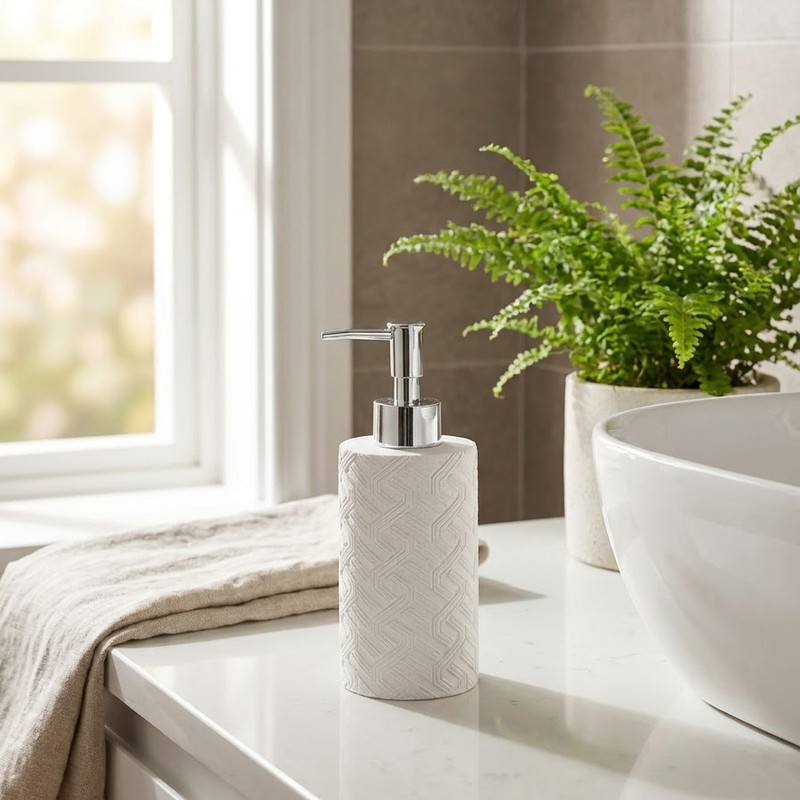 Chevron Polyresin Soap Dispenser (White) - 420 mL - 420 mL
