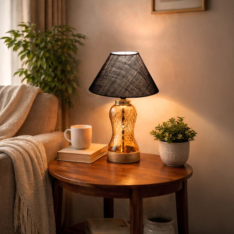 Corchorus Wooden Table Lamp - Navy Blue