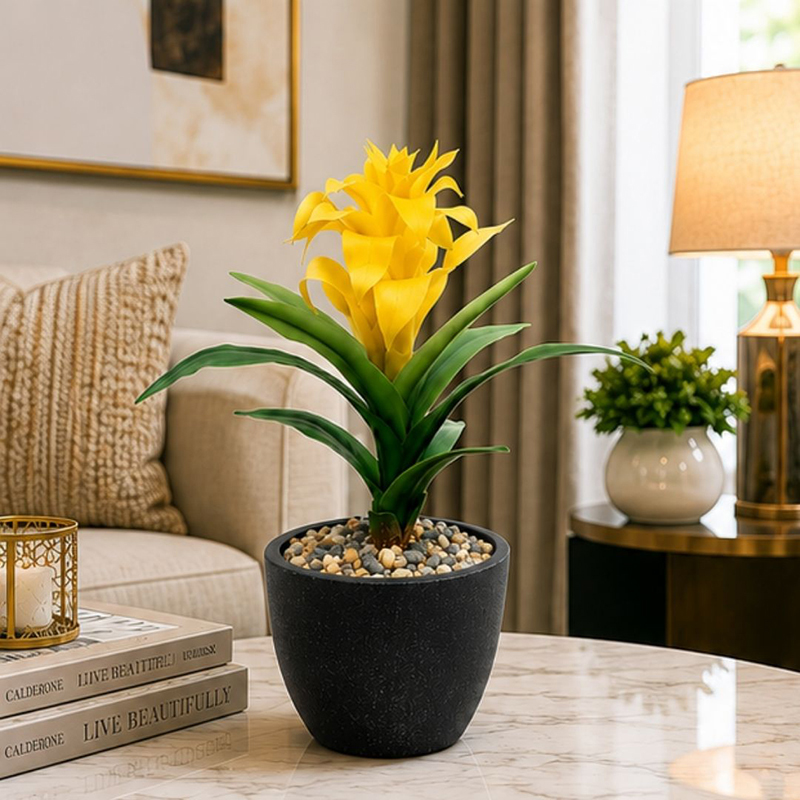 29 cm (1 ft) Artificial Bromeliad Plant (Yellow)