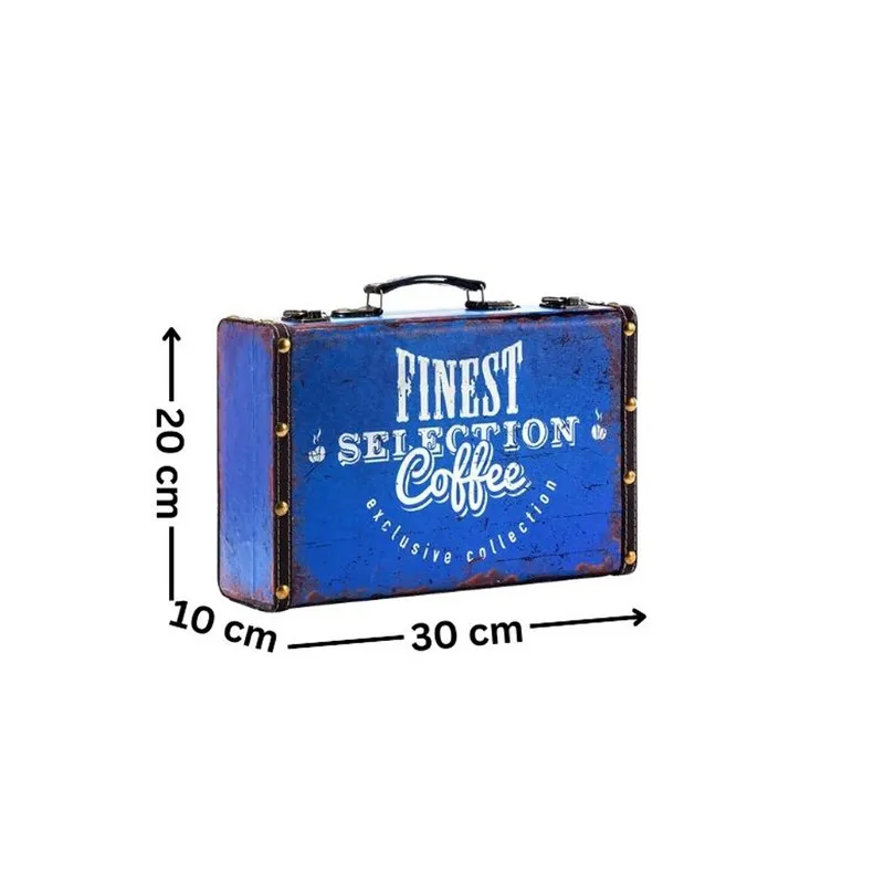 Blue rectangular storage box shown with illustrated size markings