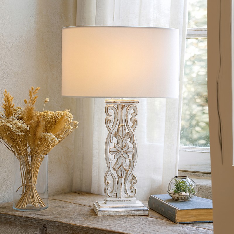 Meraki Curved Fabric Table Lamp - White