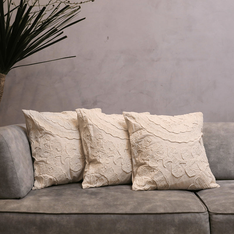 Plush Curves Tufted Cushion Cover (Ivory) - Set Of Three - 18 x 18 Inches