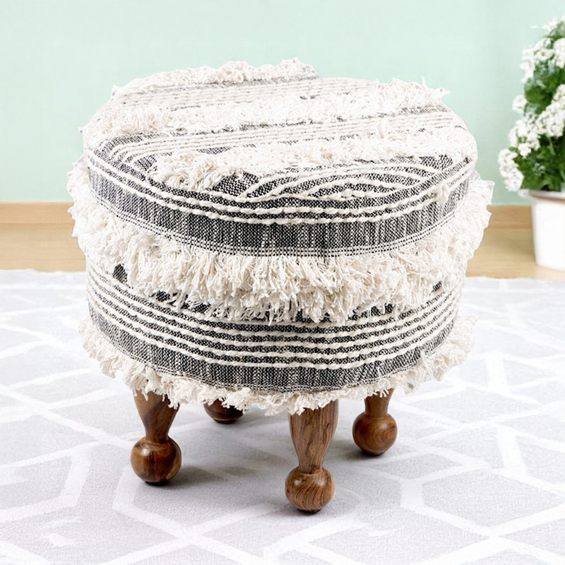 Everix Acacia Wooden Ottomans - Grey